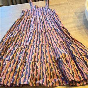 OLIPHANT SZ 10 Girls Pink/Purple, Blue&Gold Tiered Sundress With Smocked Back